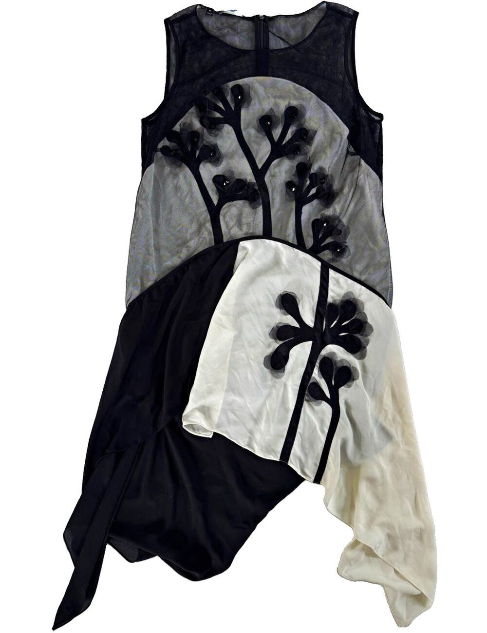 Carlisle 90’s Black White Sheer Mesh Floral Beaded Embroidered top Size 6